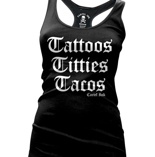 Tattoos Titties Tacos Women's Racer Back Tank Top