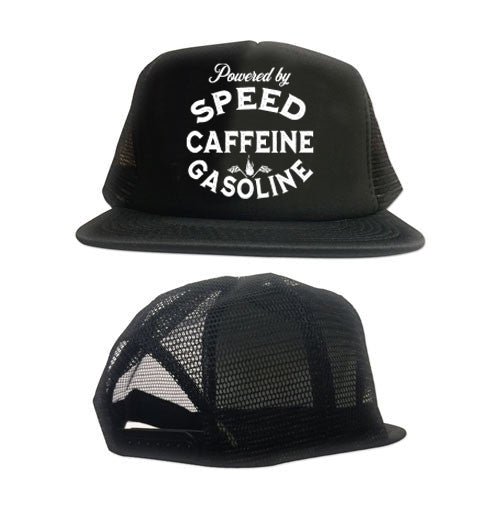 Powered by Speed Caffeine Gasoline Trucker Hat