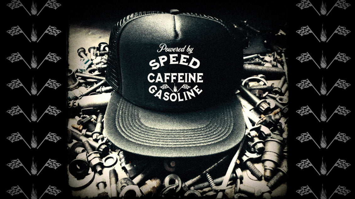 Powered by Speed Caffeine Gasoline Trucker Hat
