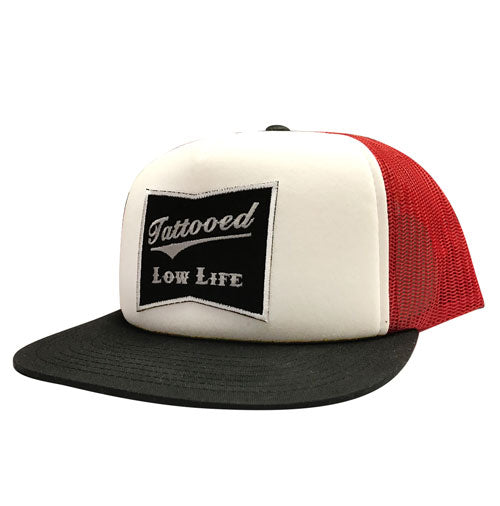 OG Tattooed Low Life Embroidered Trucker Hat-RED/WHT