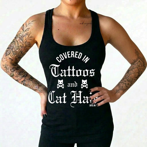 Covered in Tattoos and Cat Hair Women's Racer Back Tank Top
