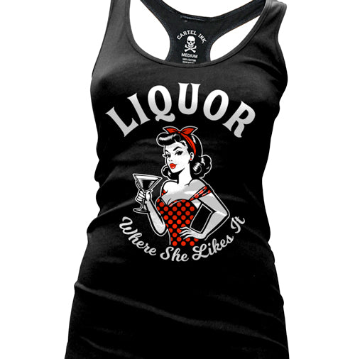 Liquor Where She Likes It Women's Racer Back Tank Top