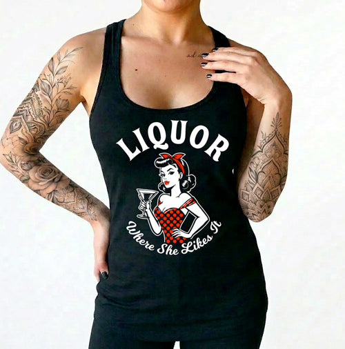 Liquor Where She Likes It Women's Racer Back Tank Top
