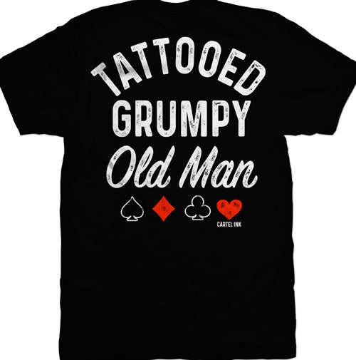 Tattooed Grumpy Old Man Poker Mens T-Shirt