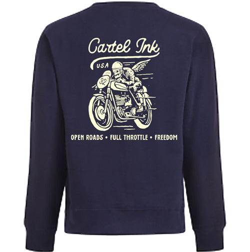 Open Roads Crewneck Navy Sweat Shirt