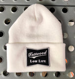 OG Tattooed Low Life Cuffed Knit Beanie-White