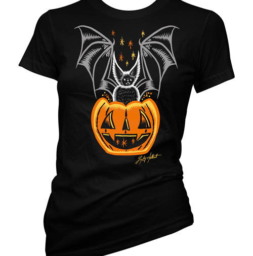 Lucky Hellcat Pumpkin Bat Women's T-Shirt