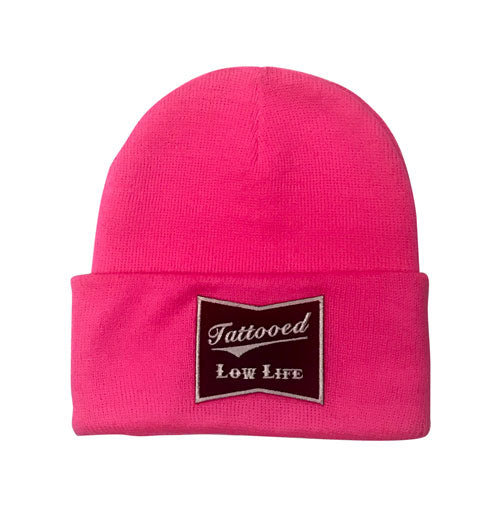 OG Tattooed Low Life Ink – Cuffed Cartel Beanie-Pink Knit