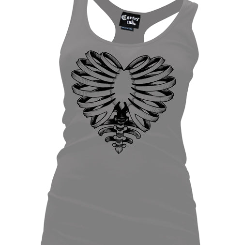 Skeleton Heart Women's Racer Back Tank Top-GREY