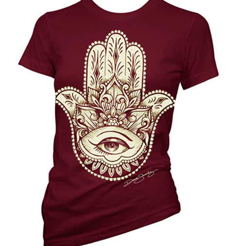 Hamsa Tattoo Women's T-Shirt-Wine