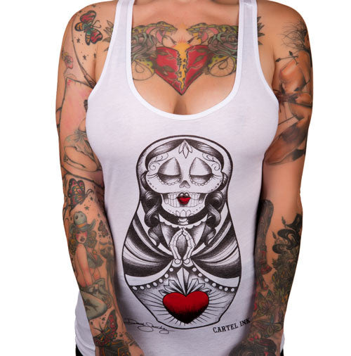 Sacred Heart Doll Sugar Skull Women's Racer Back Tank Top