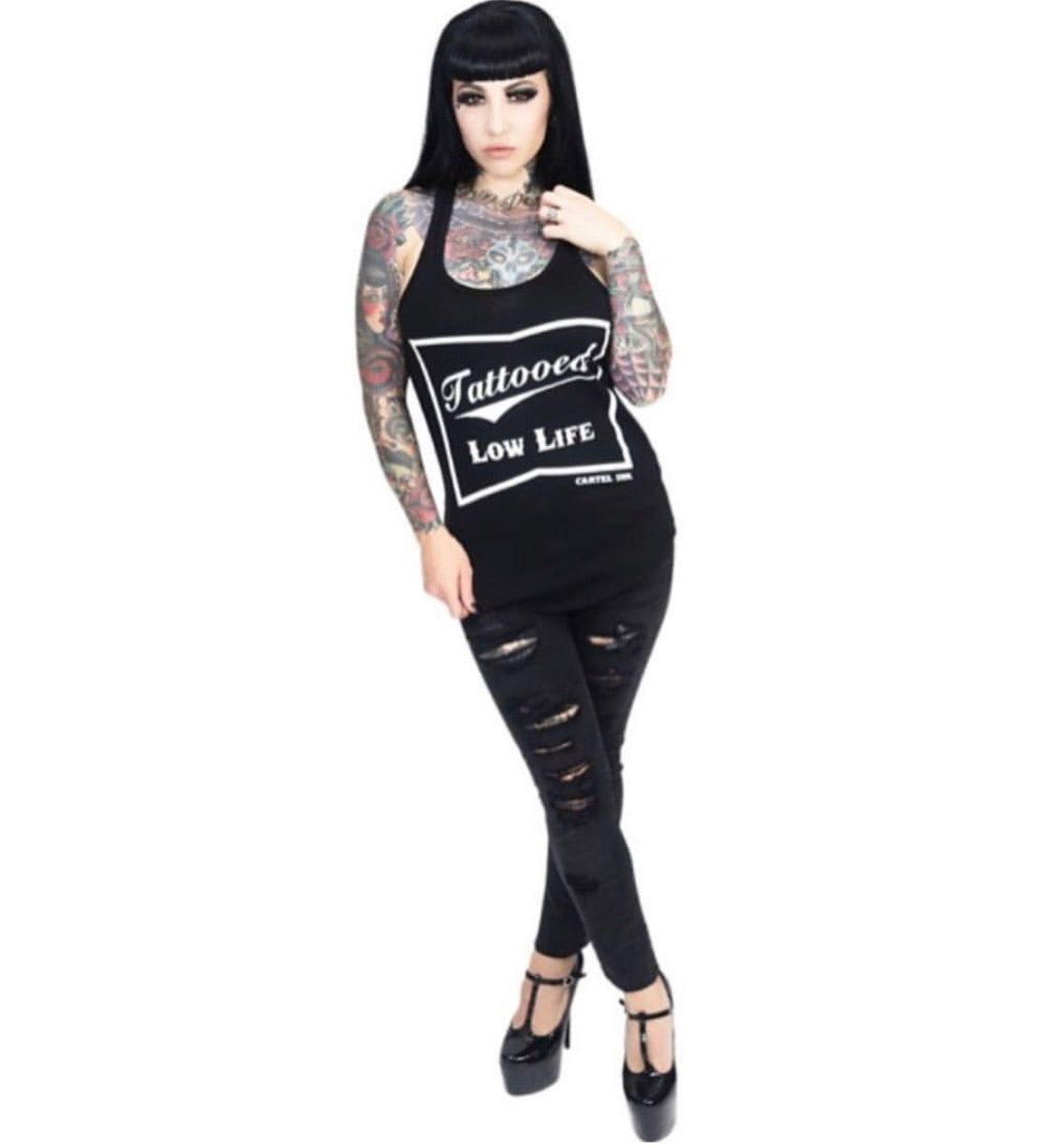 Tattooed Low Life Womens Racer Back Tank Top Cartel Ink 